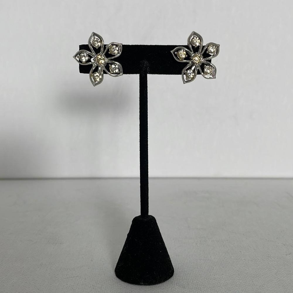 Vintage Silver & Crystal Flower Earring